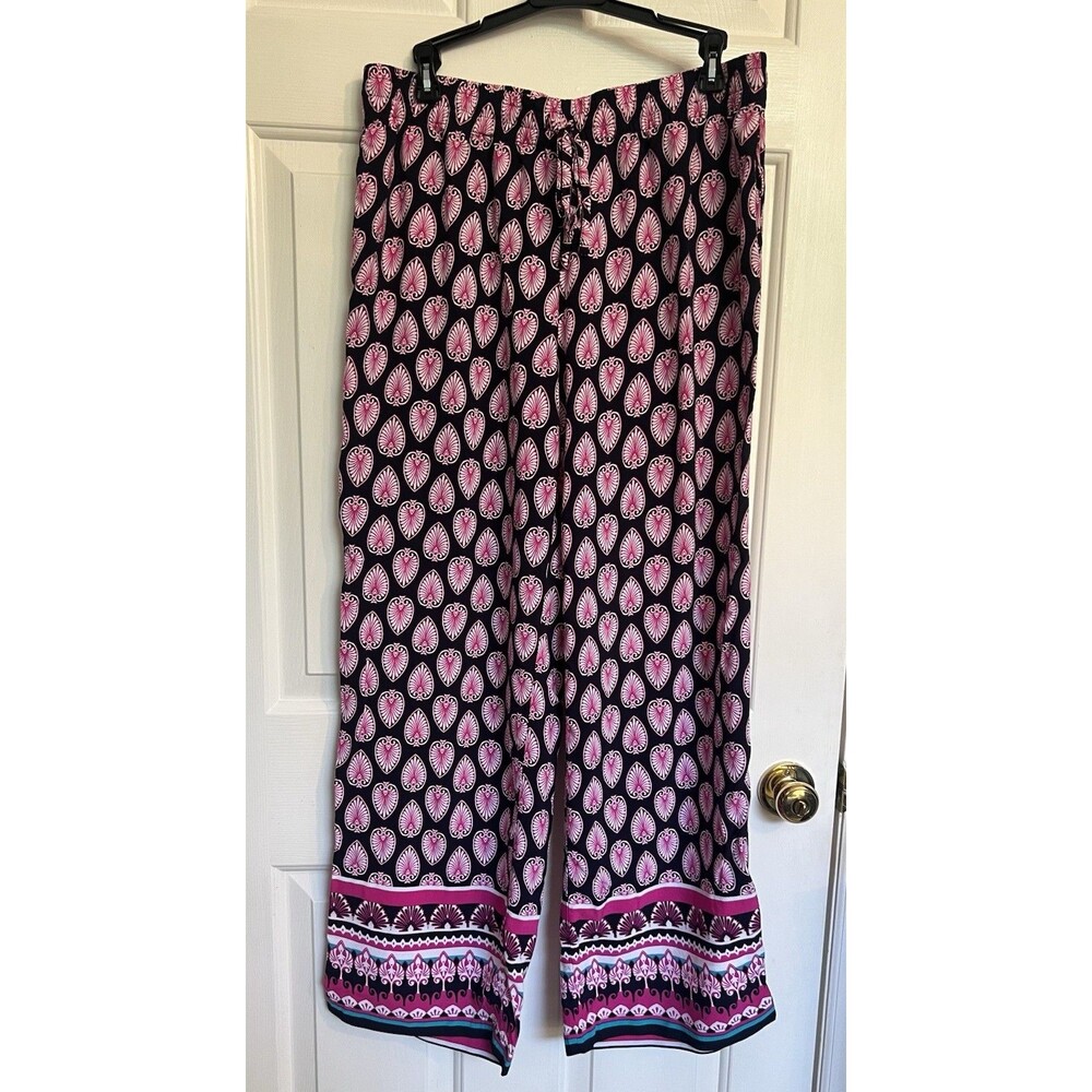 Crown & Ivy Boho Pink Geometric Print Wide Leg Pants Large